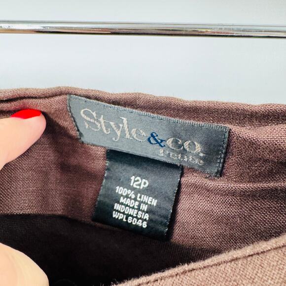 Vintage Style & Co 100% Linen Brown Tiered A-Line Midi Skirt Size 12P Petite - Picture 4 of 7